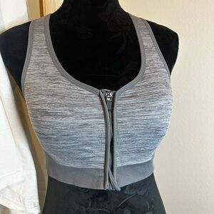 Avia Gray and White Racerback Sports Bra with Zip Front